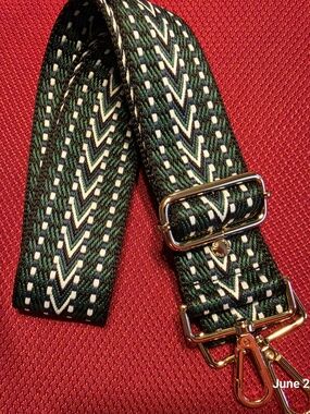 Pom Pom London Adjustable Black, Green And White Woven Strap with Gold Hardware